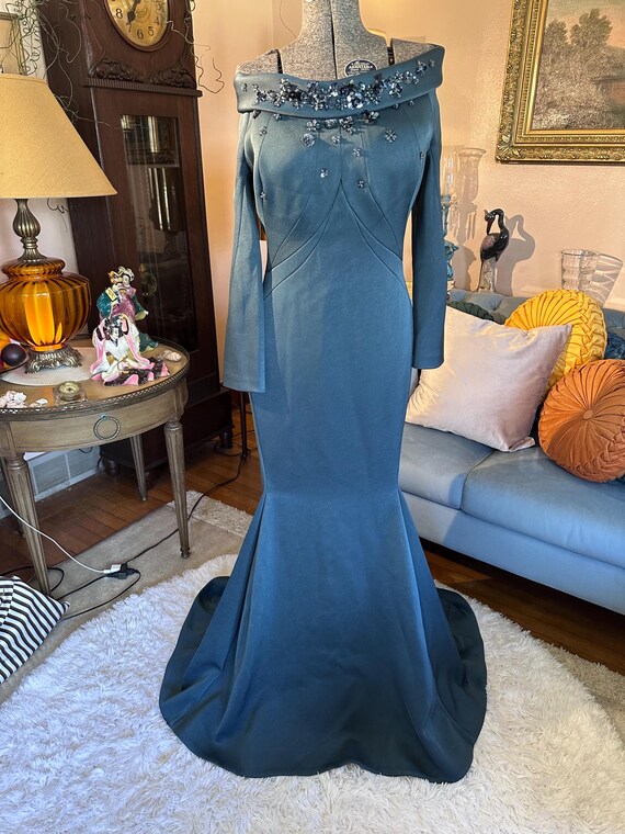Designer Zac Posen Olympic Blue Firecracker Evening Gown.