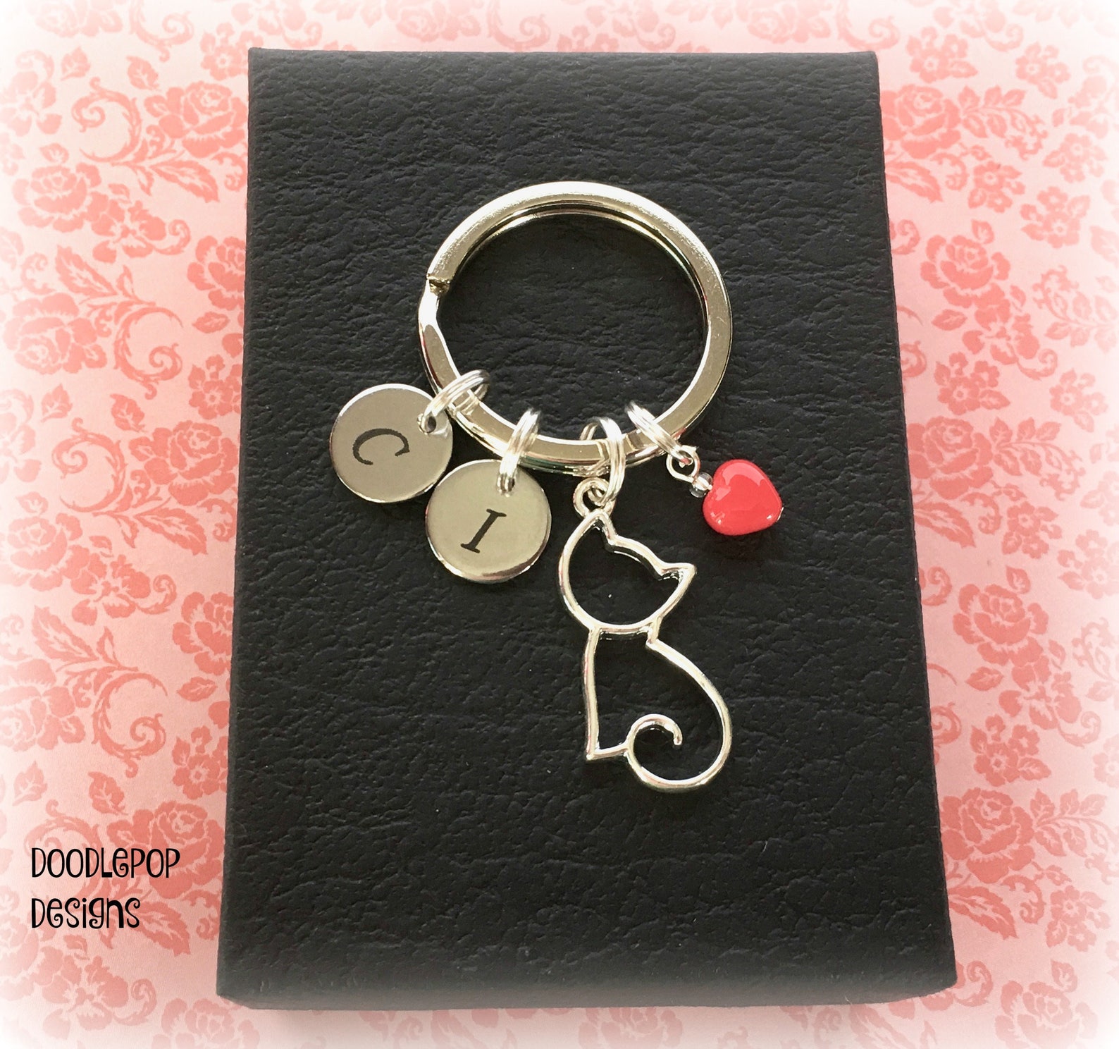 Personalized Valentine Kitty Cat Key Ring