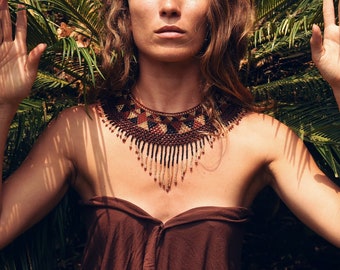 Collier plastron indigène Maya ethnique, en perles - Collier Cléopatre