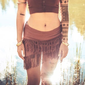Bohemian Fringed Wrap Skirt - Primitive Tribal Fringe Short