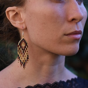 Long seed beads earrings, bohemian tassel ear pendants, fringe native earrings, boho chic jewelry