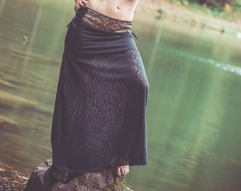 Long skirt Boho chic - Dark Boho skirt with Shipibo pattern belt >>> APSÂRA Skirt