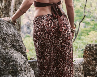 Long straight skirt - Leopard print strecthy skirt- Boho long skirt - Animal print - Alternative clothing -