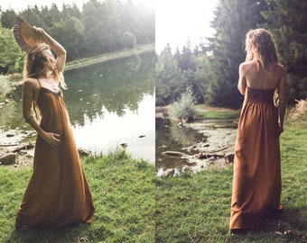 Bohemian long dress - Maxi dress boho chic backless halter neck