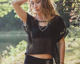 Women T-shirt Bohemian chic in Hemp <<>> Festival casual boho top, urban style,  ethnic blouse