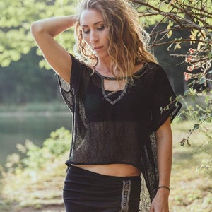 Women T-shirt Bohemian chic in Hemp &lt;&lt;&gt;&gt; Festival casual boho top, urban style,  ethnic blouse