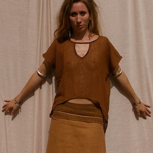 Women T-shirt Bohemian chic in Hemp &lt;&lt;&gt;&gt; Festival casual boho top, urban style,  ethnic blouse