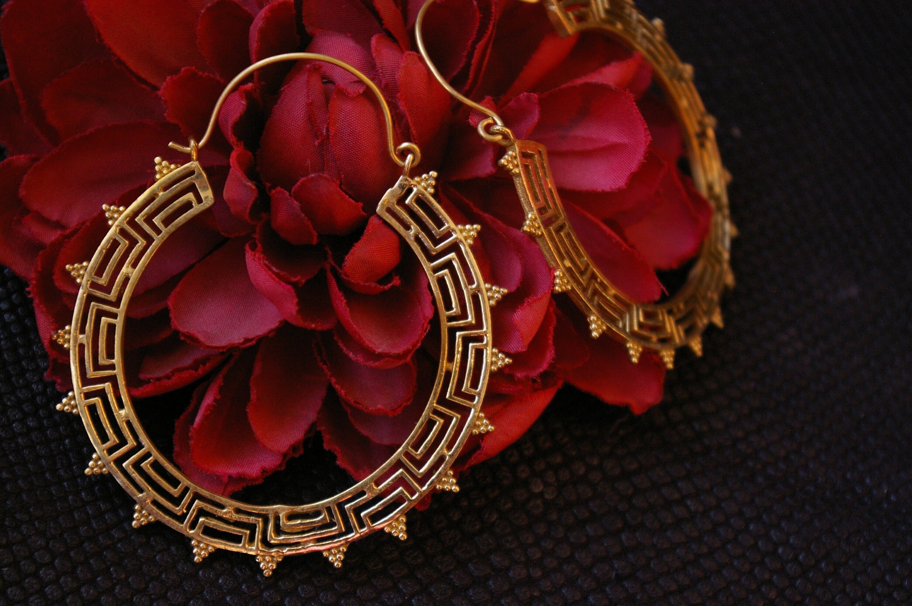Golden Hoop Earrings - Big earrings in brass - Festival Boho Jewellery - Gift for Her