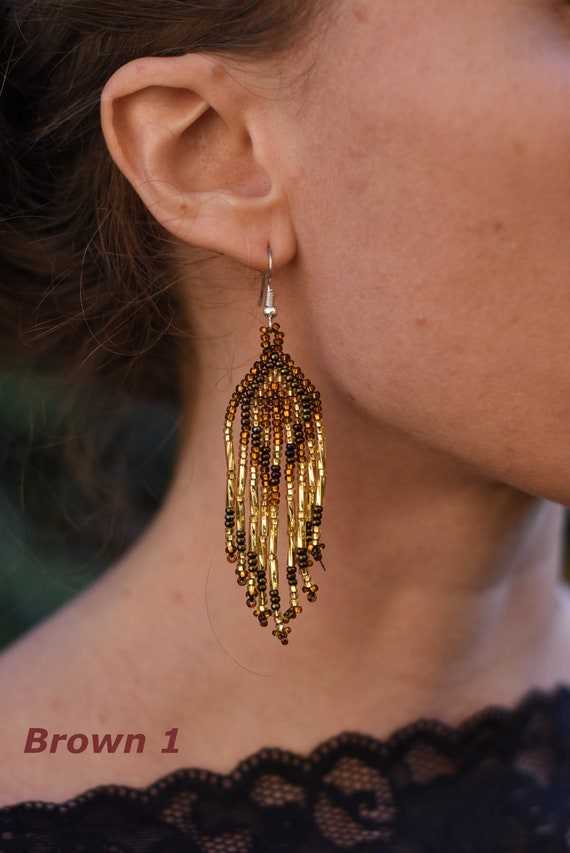 Orecchini Lunghi Boho Fatti A Mano – Perline Di Vetro E Nappa – Etnico Frange