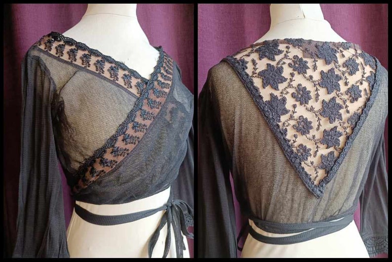 Top cruzado bohemio >> Bolero romántico - cárdigan vintage // Boho chic Negro