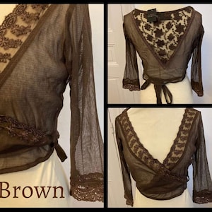 Top cruzado bohemio >> Bolero romántico - cárdigan vintage // Boho chic Marrón