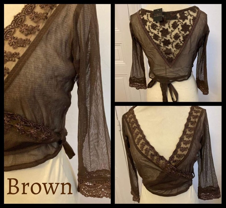 Top cruzado bohemio >> Bolero romántico - cárdigan vintage // Boho chic Marrón