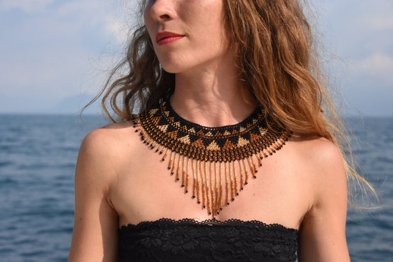 Collier Plastron Ethnique Perles Et Pierres - Occasion - Style Bohème