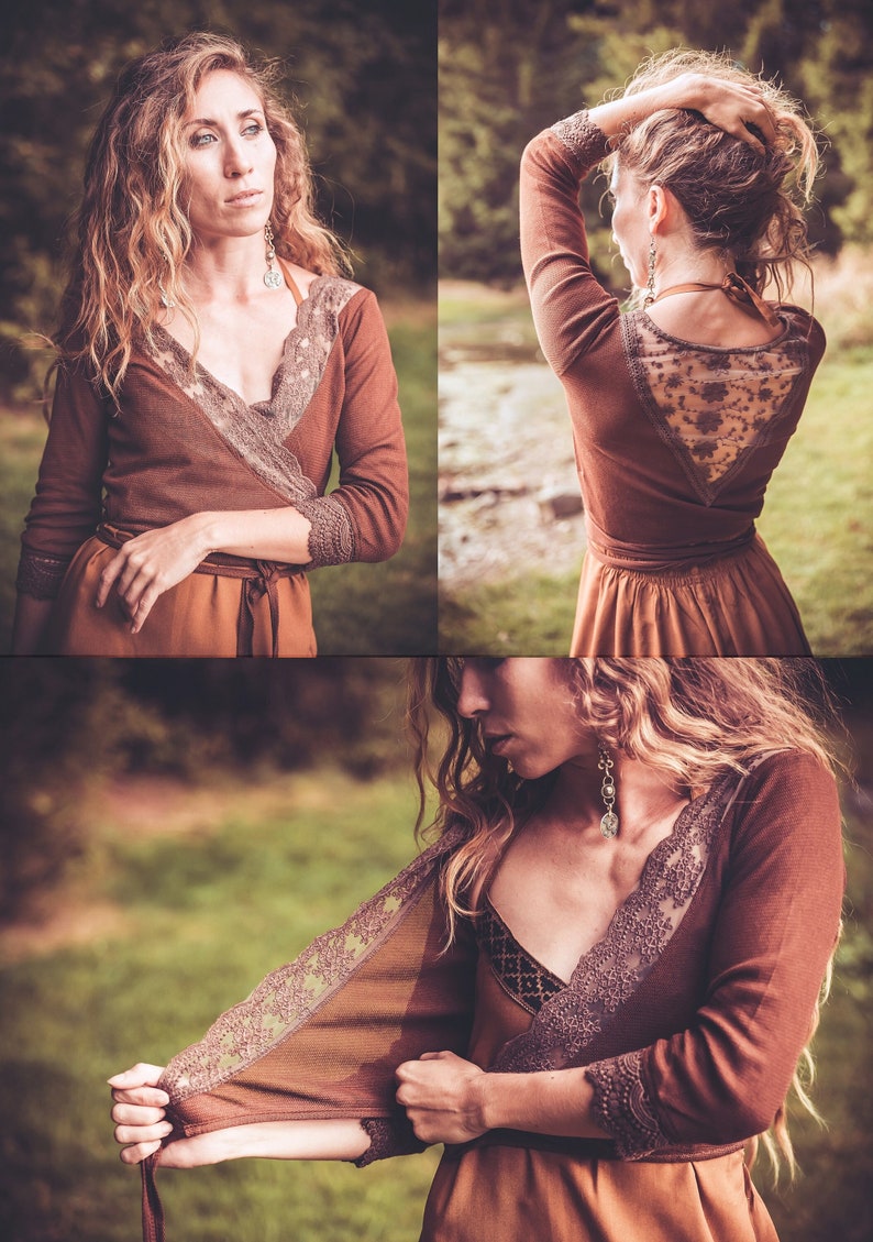 Top cruzado bohemio >> Bolero romántico - cárdigan vintage // Boho chic Rusty brown