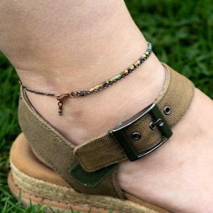 Bohemian Anklet, Boho Anklet, Rustic Anklet, Picasso Copper Anklet Large or Small Beads image 2