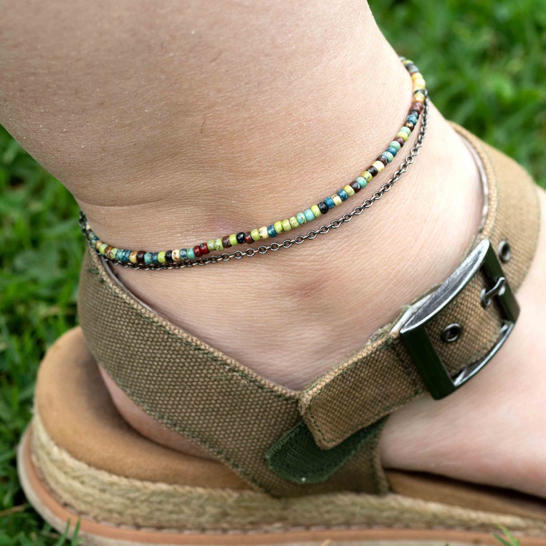 Bohemian Anklet, Boho Anklet, Rustic Anklet, Picasso Copper Anklet Large or Small Beads image 3