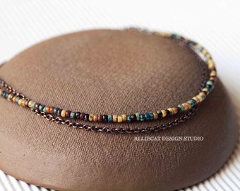 Bohemian Anklet, Boho Anklet, Rustic Anklet, Picasso Copper Anklet - Large or Small Beads