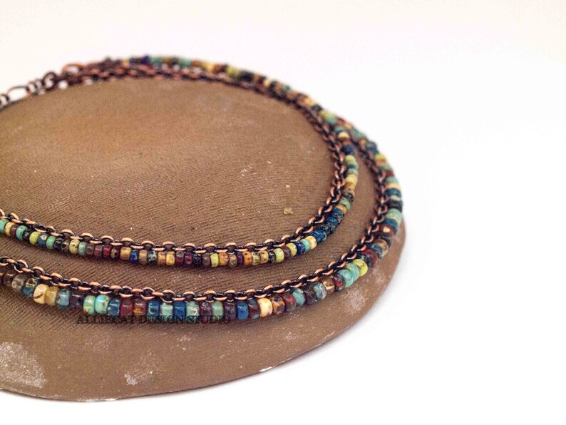 Bohemian Anklet, Boho Anklet, Rustic Anklet, Picasso Copper Anklet Large or Small Beads image 5