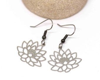 Boho Earrings, Bohemian Earrings, Boho Chic Small Lotus Silver Earrings