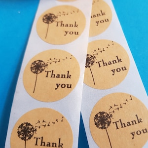 Thank you Kraftpapier Pusteblume Aufkleber Etiketten Sticker rund 2,5cm Durchmesser