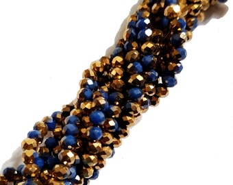 Glass cut roundel approx. 4 x 3 mm faceted blue gold vaporized strand