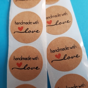 Handmade with Love Kraftpapier Aufkleber Etiketten Sticker rund 2,5cm Durchmesser
