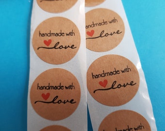 Handmade with Love Kraft Paper Sticker Labels Sticker around 2.5 cm diameter