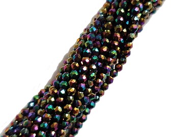 Glass cut pearl approx. 3 mm, rainbow coloured steamed strand