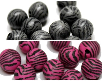 10 Perlen Zebra, ca. 8 mm, Polymer, Farbwahl