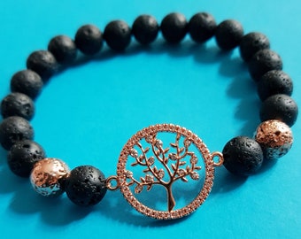 Fashionable lava bracelet with tree of life