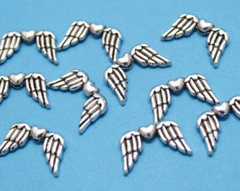 10 wings angel wings with heart metal bead 18.5 x 11 x 3 mm