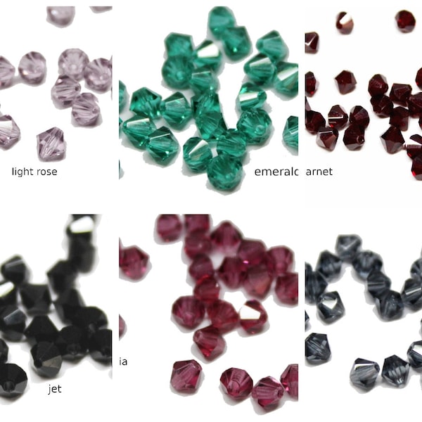 25 Böhmische Glasschliff Bicones Doppelkegel 4 mm Light rose, emerald, fuchsia, jet, garnet oder black diamond