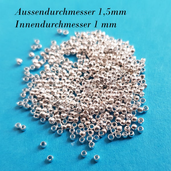 500 Crimps, Quetschperlen, ca. 1.5mmaußen, innen ca. 1mm, silberfarben