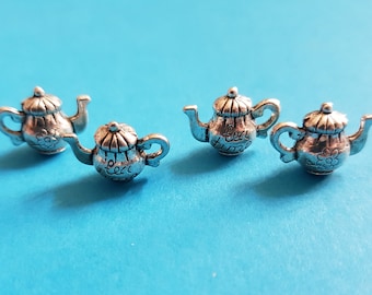 Teapot metal pendants 4 pieces approx. 21 x 9 x 8 mm