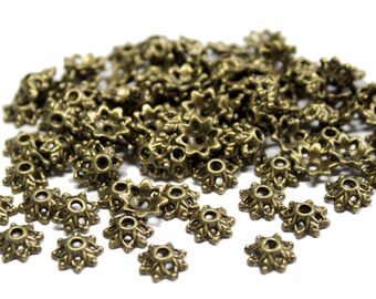 40 oder 80 Perlenkappen, ca. 8 mm, bronzefarben, Blüten