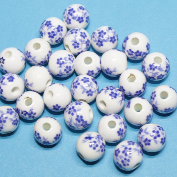 10 x Forget-me-not porcelain beads, 8, 10 or 12 mm