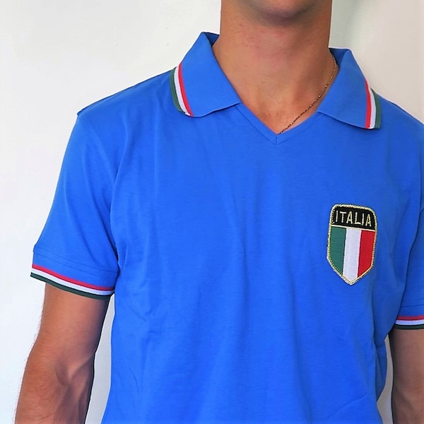 Italië Jersey 1982, Wereldkampioenen, Vintage Voetbal Restyling Replica, 100% KATOEN