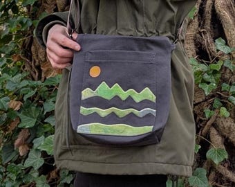 Kleine Umhängetasche, Braune Jeans Umhängetasche, Upcycled Book Bag