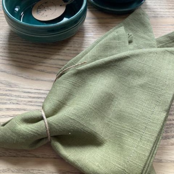 Linen Napkins Green, set of two Med size, Handmade in Ireland