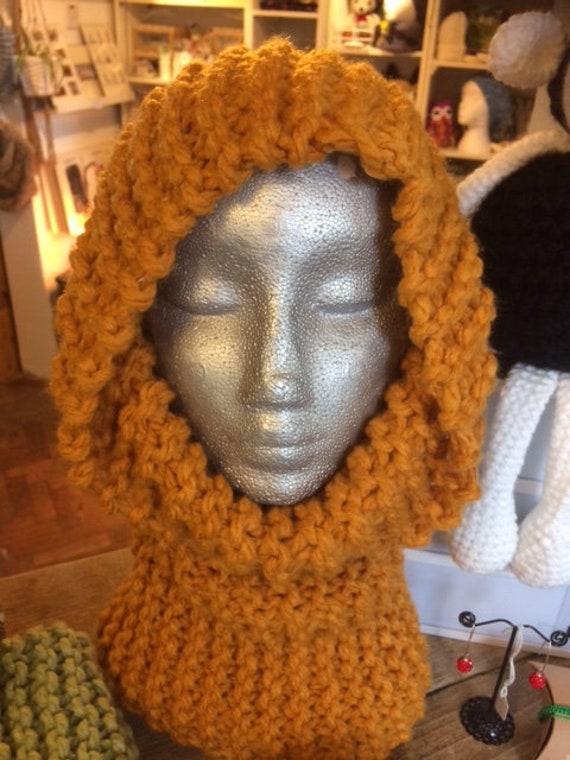 Snood Chunky HandKnit, Luxury Cowl, Mustard wear 2 ways, EtsyIreland, don't loose your hat