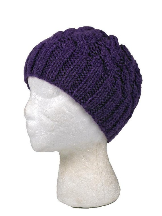 Aran Hat Purple, Pink, Handknit Ireland, Aran Yarn