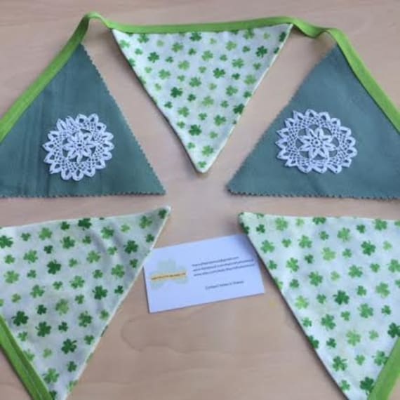 Shamrock Bunting, Doily Detail Irish Hand Made Décor, Made in Ireland Vintage
