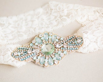 Mint Opal Wedding GarterSet, Bridal Garter, Garter Set - Style GS19