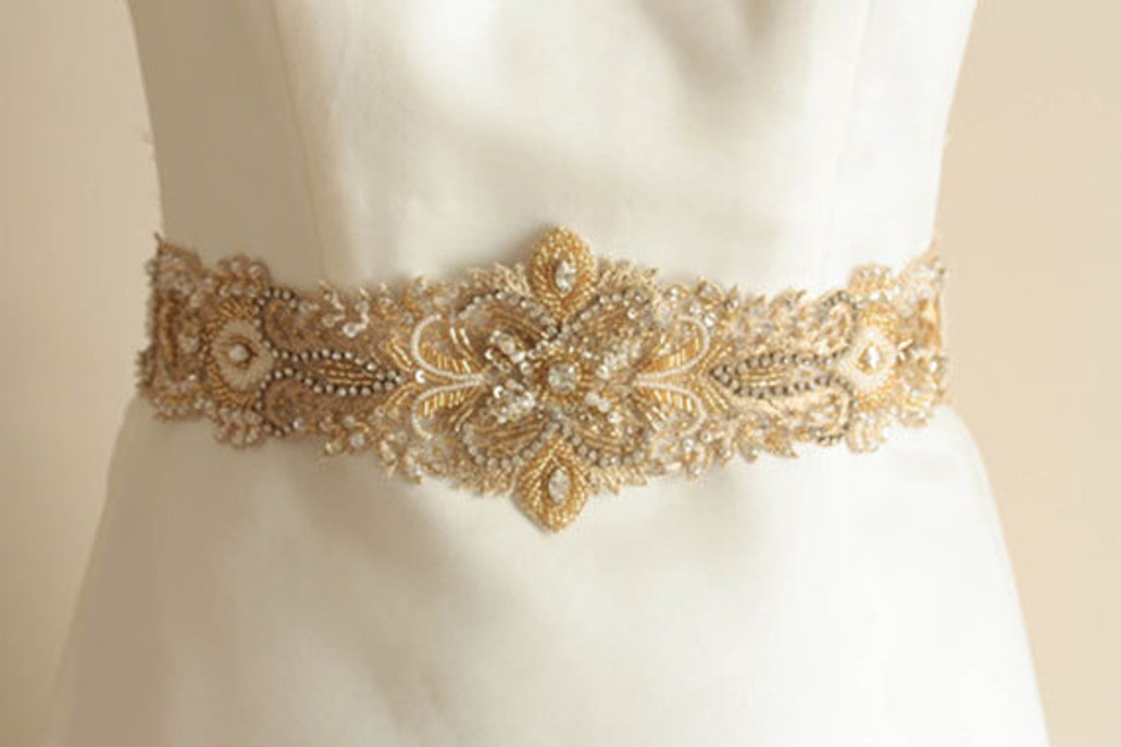 Gold Bridal Belt Wedding dress belt with clasp All around Etsy