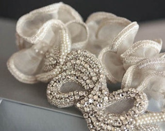 Beaded Wedding garter for the bride, Bridal garter set, Embellished Wedding Garters, Custom bridal garters, Style - Tulip