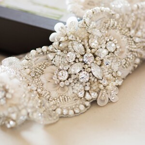 Bridal Belt Crystal, Wedding dress belt with crystal and pearls hand embroidered, Style S58