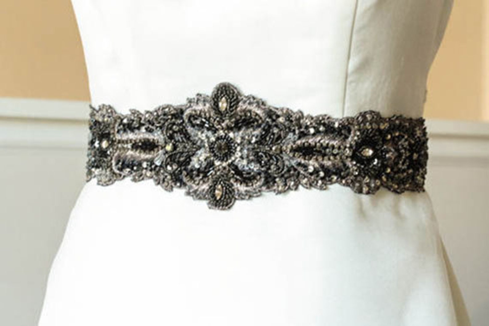 Black Bridal Sash Wedding Dress Belt in Black Color Beaded Etsy