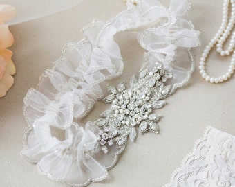 Offwhite Organza Wedding garter set, Bridal Garters - Style R93