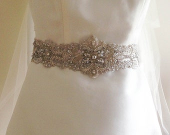 Bridal Sash Belt  - Silver 18 inches (Made to Order)