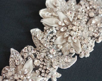 Beaded Bridal Sash for Wedding Dress, Bridal belt and sash, Wedding dress belts, Embellished bridal belt, Style - ISLA